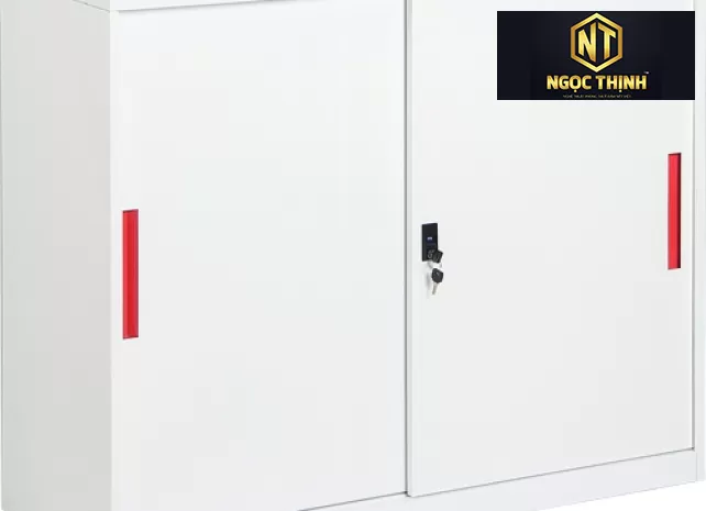 Tủ sắt sơn tĩnh điện màu trắng S26, tay nắm âm màu cam TU118SD